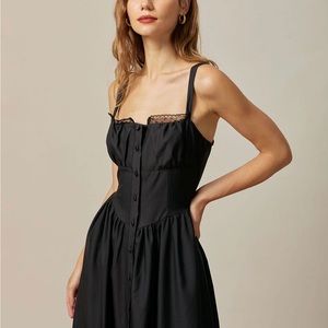 Black square neck lace midi dress